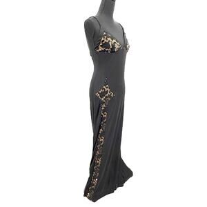 Funky Womens' Sheer Lace Insets Bust & Front Black Nylon Maxi Slip Dress Witchy